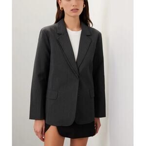 Moon River Jacket Womens Large Grey Pin Striped Double Layer Twill Button Blazer